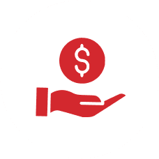 financing red icon hand holding dollar